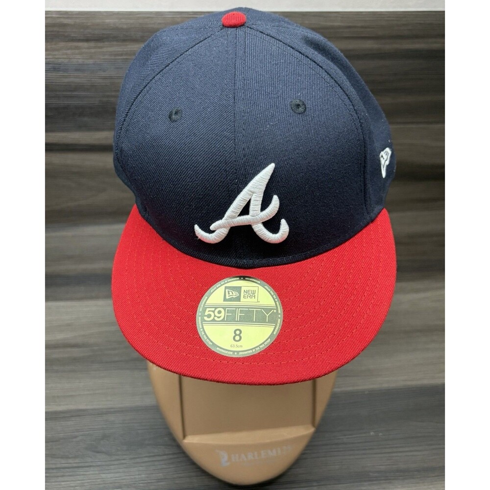 New Era 59FIFTY Atlanta Braves Fitted Hat Navy Red Size 8 MLB Cap